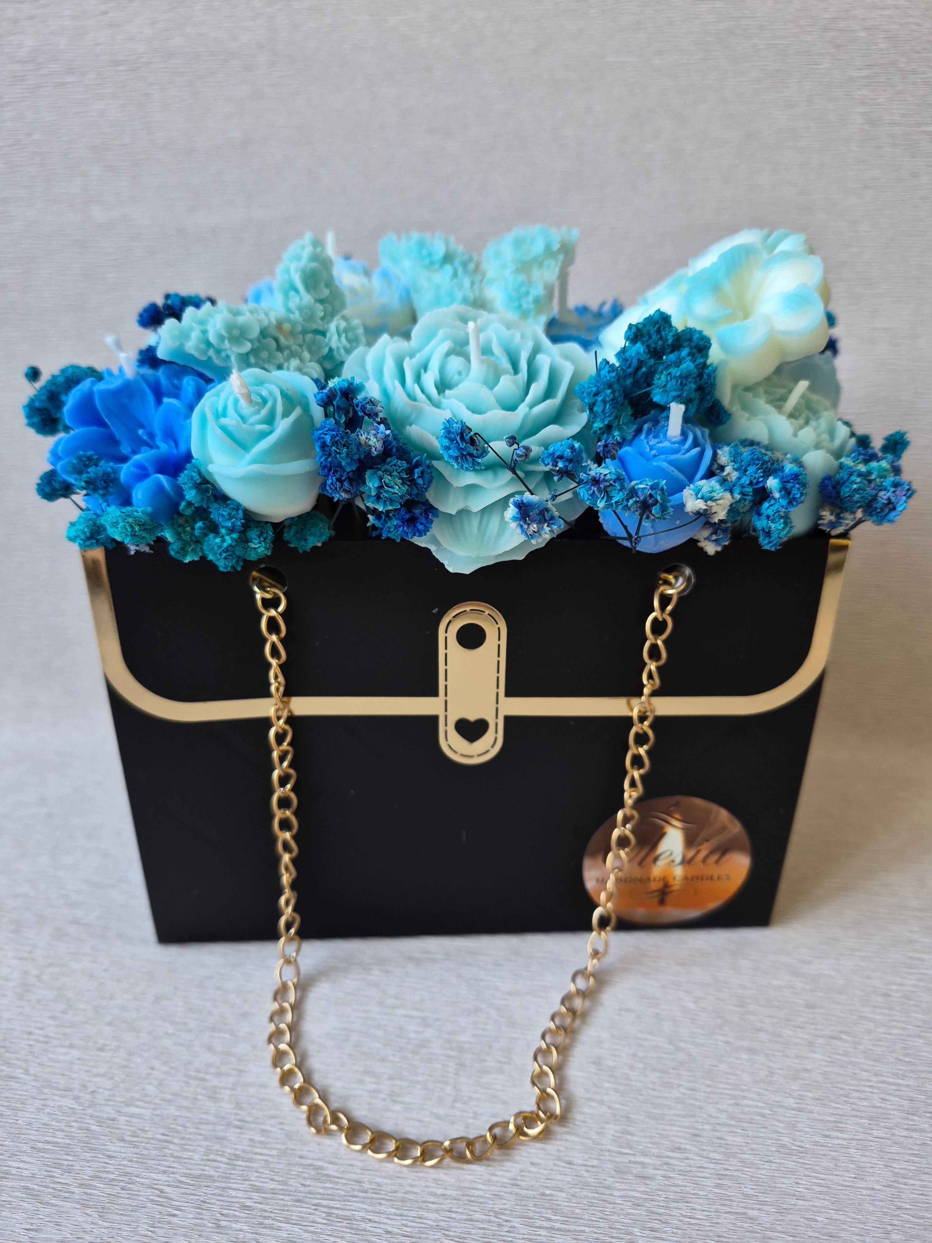 Blue Harmony Handmade Candle Bouquet in Luxury Gift Box