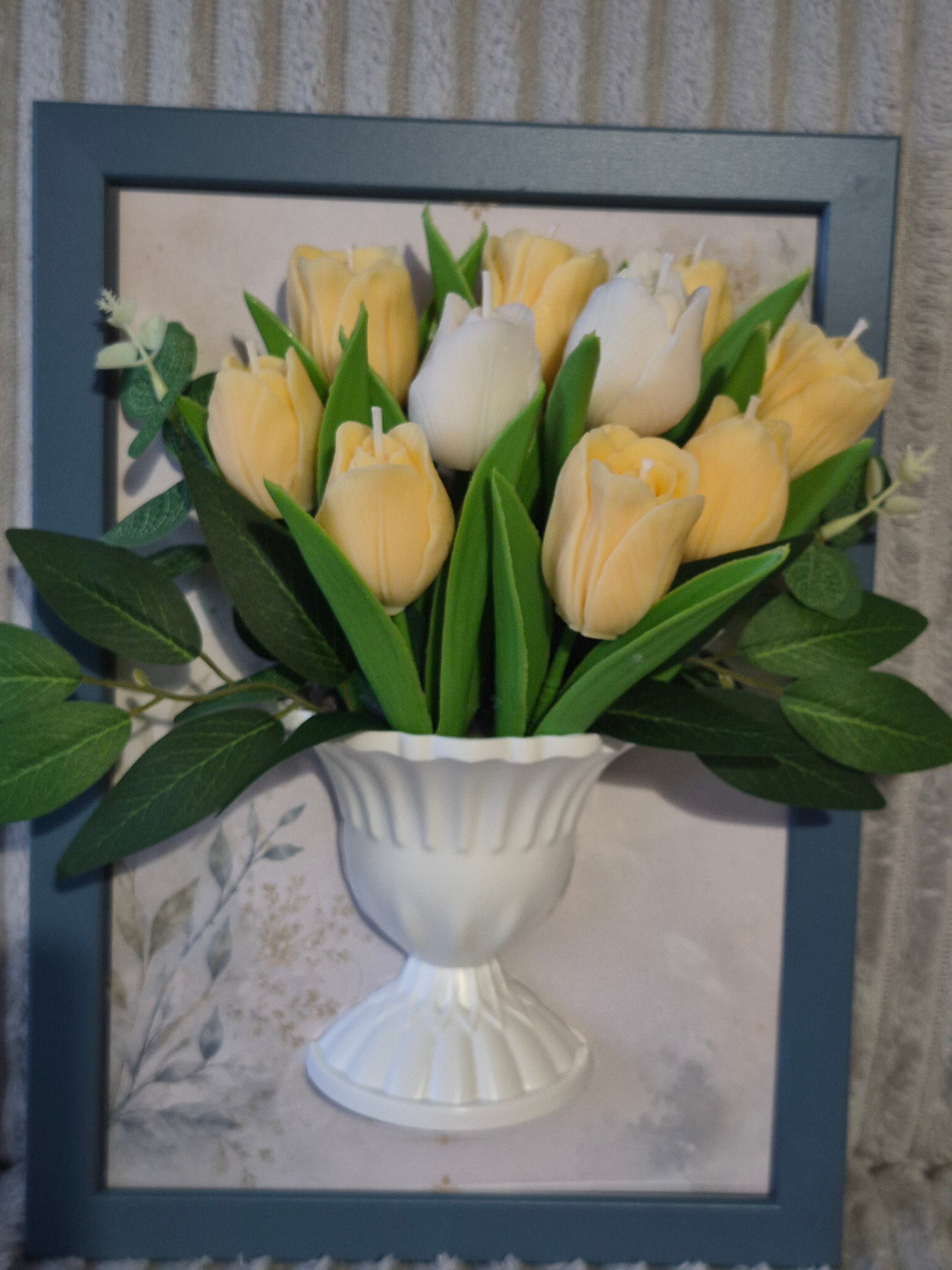 Luxury Tulip Candle Arrangement in Decorative Frame