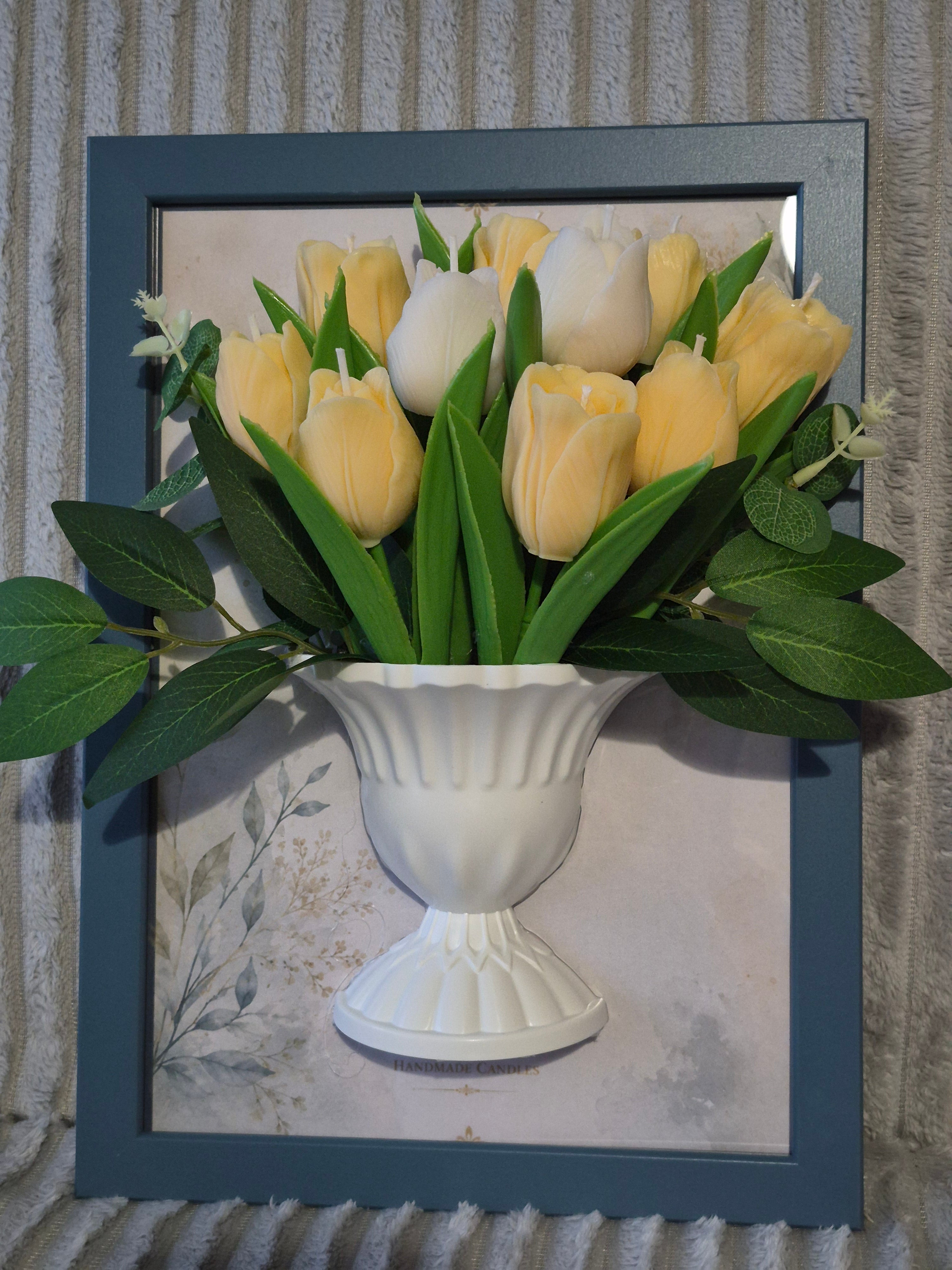 Luxury Tulip Candle Arrangement in Decorative Frame