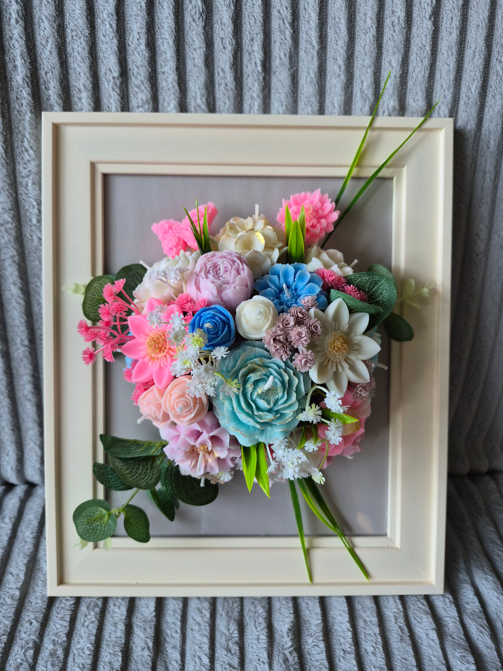 Handmade Flower Candle Bouquet in Frame | Luxury Soy Wax Floral