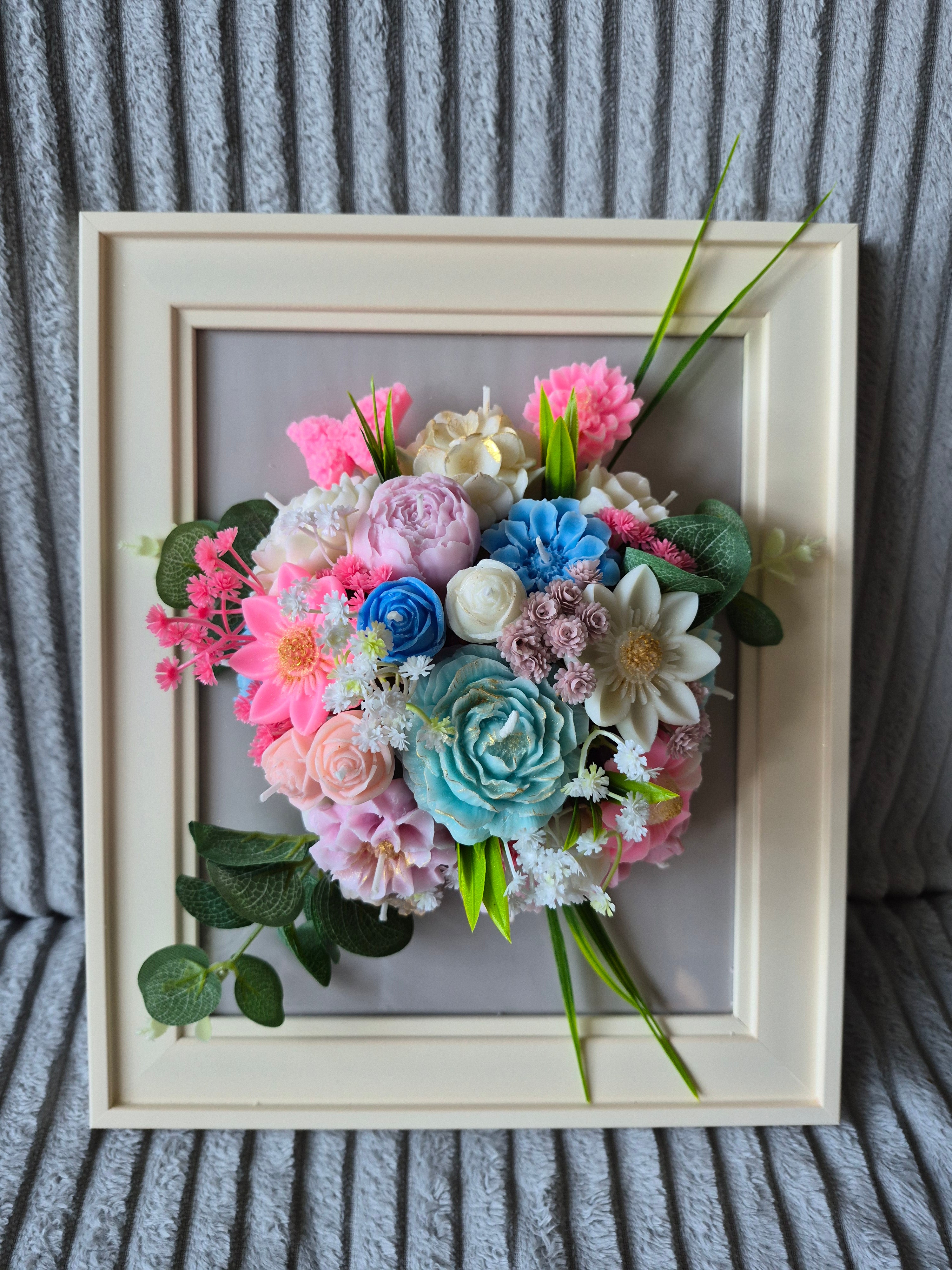 Handmade Flower Candle Bouquet in Frame | Luxury Soy Wax Floral