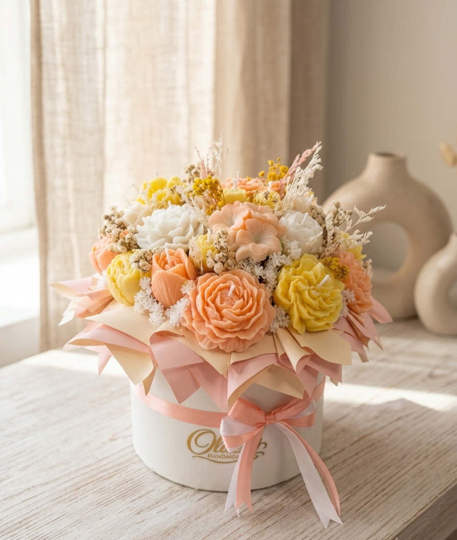 Pastel Candle Flower Bouquet – Handmade Luxury Gift