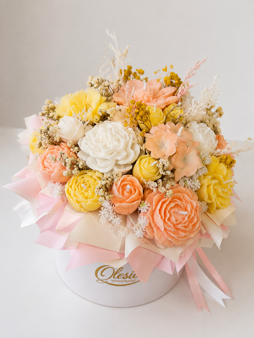 Pastel Candle Flower Bouquet – Handmade Luxury Gift