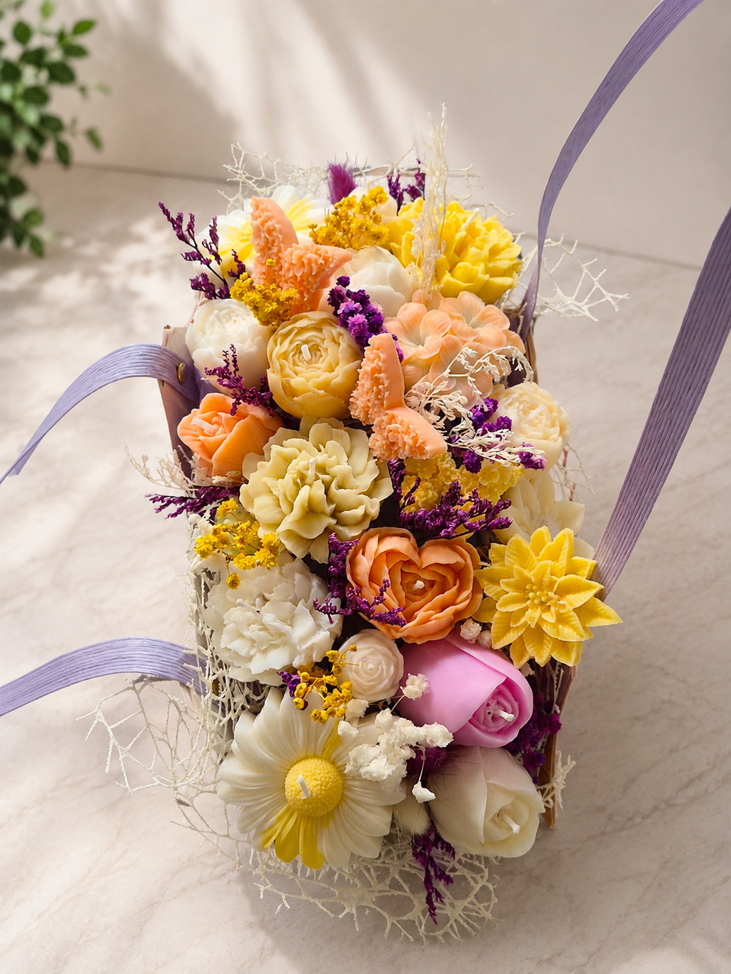 🌸 Pastel Flower Candle Basket