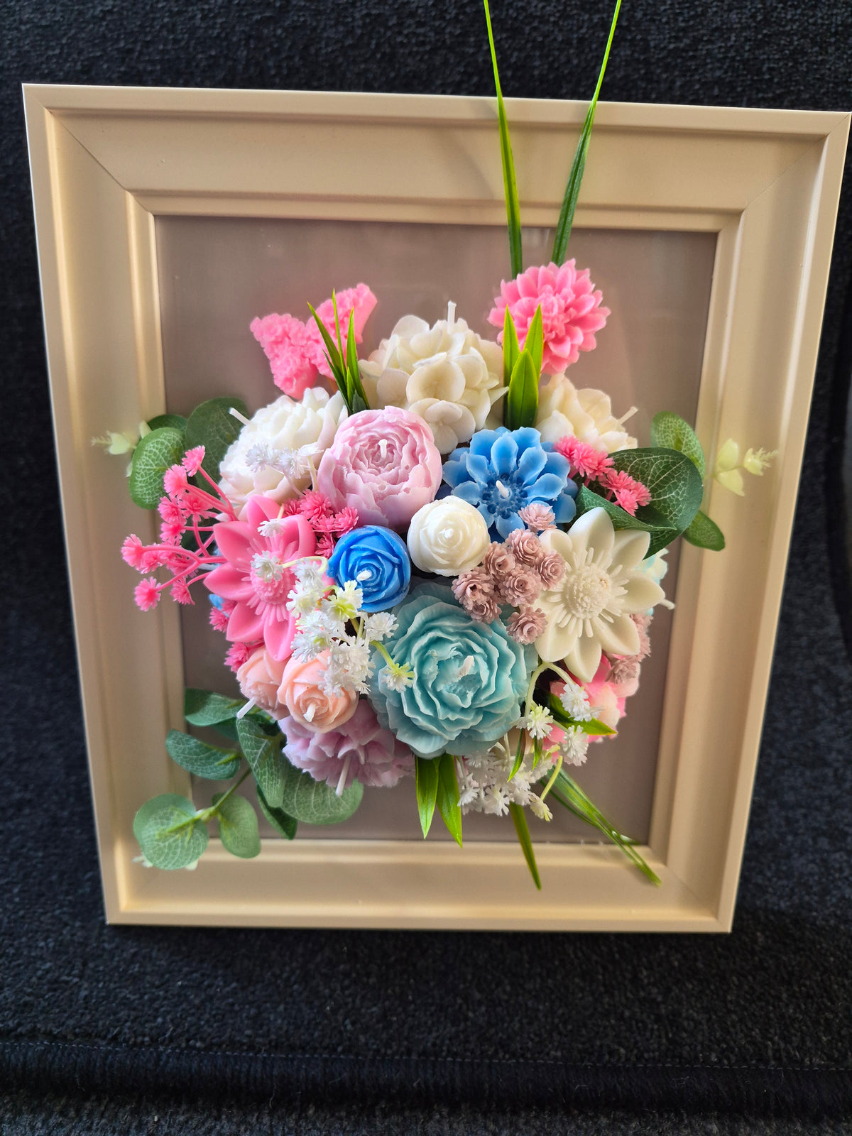 Handmade Flower Candle Bouquet in Frame | Luxury Soy Wax Floral