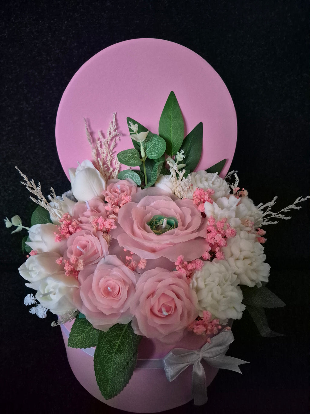 Luxury Pink Candle Bouquet in Hat Box – Handmade Gift