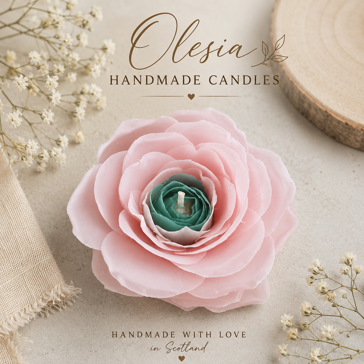 Handmade Beeswax Blooming Rose Candle