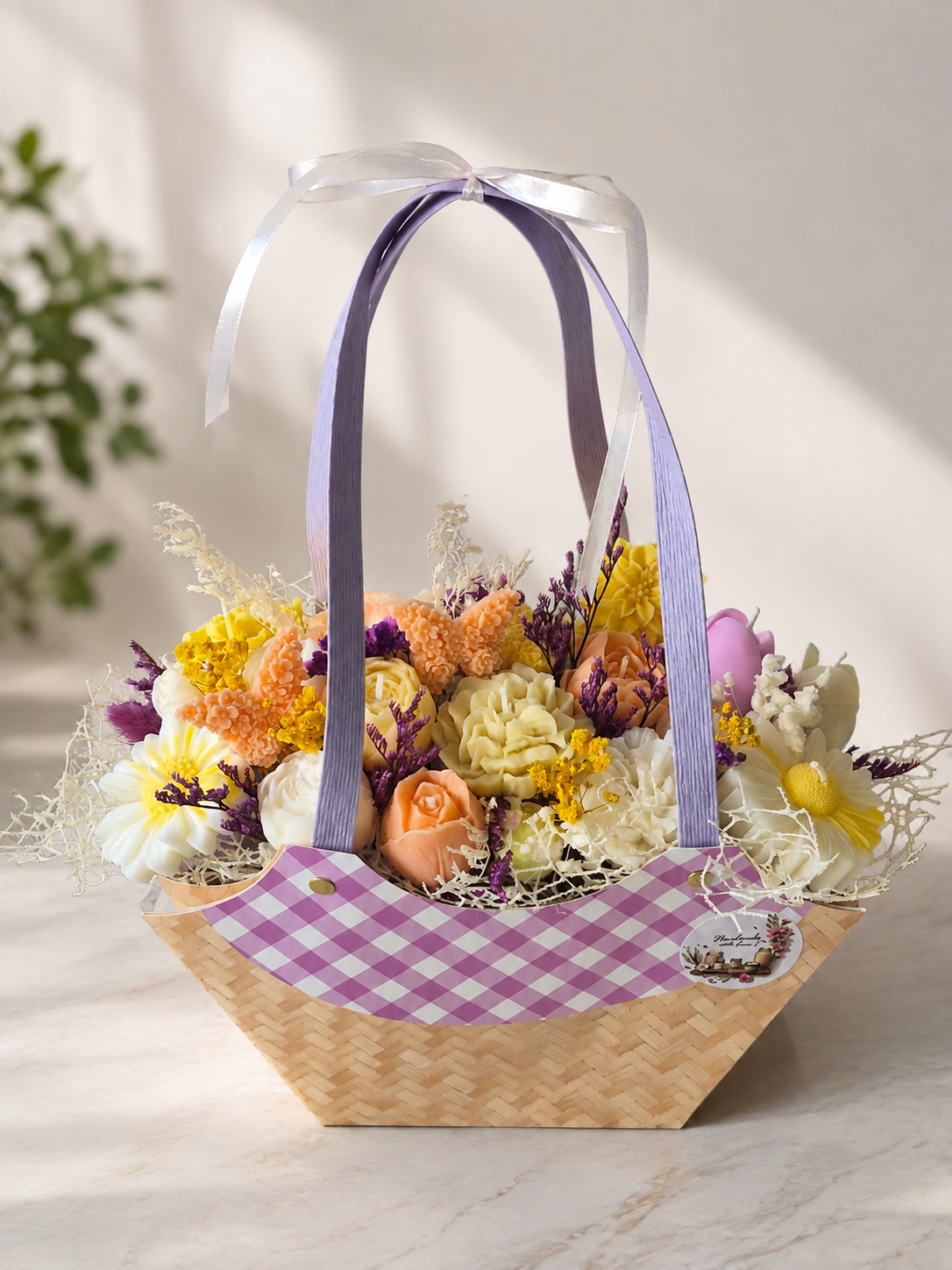 🌸 Pastel Flower Candle Basket