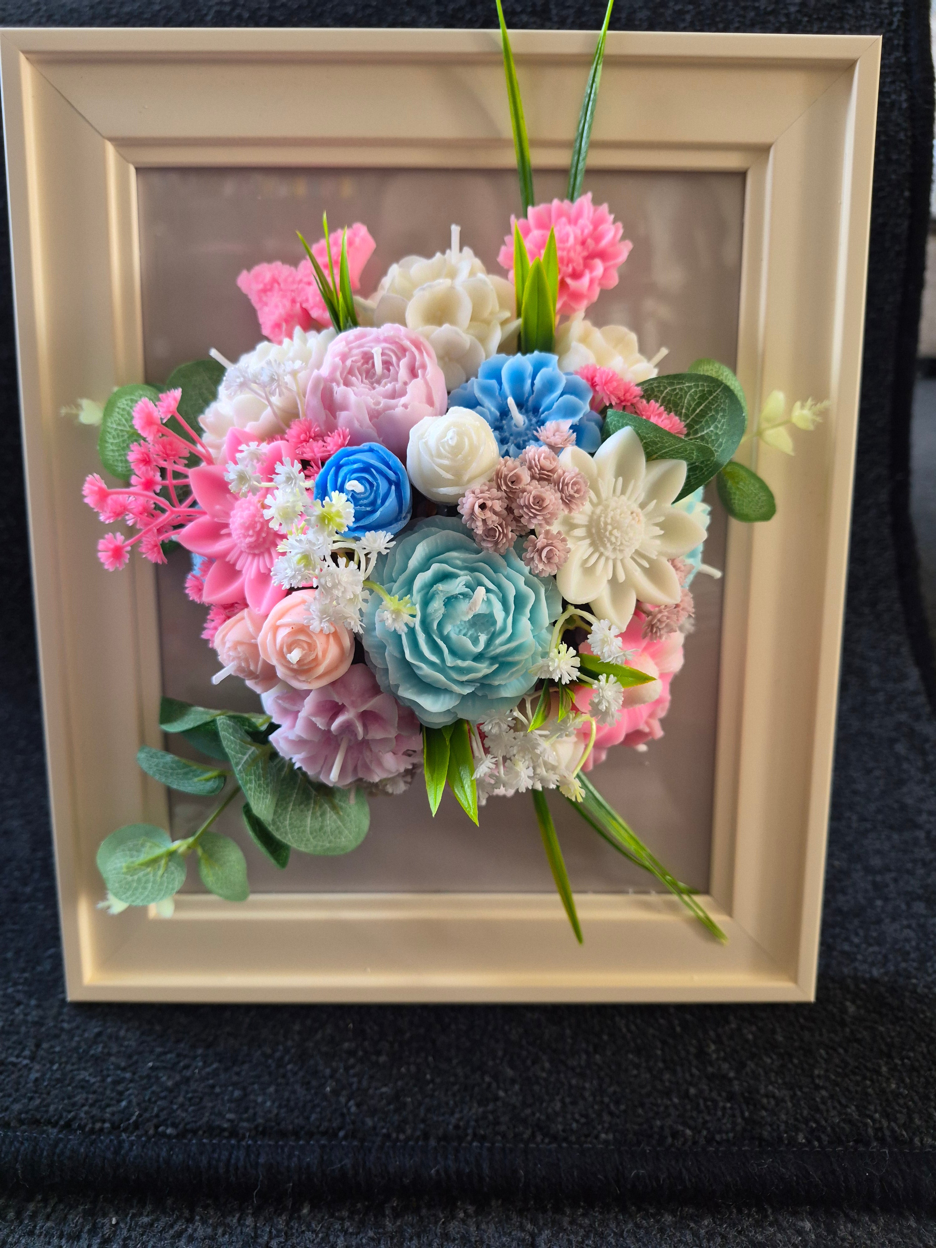 Handmade Flower Candle Bouquet in Frame | Luxury Soy Wax Floral