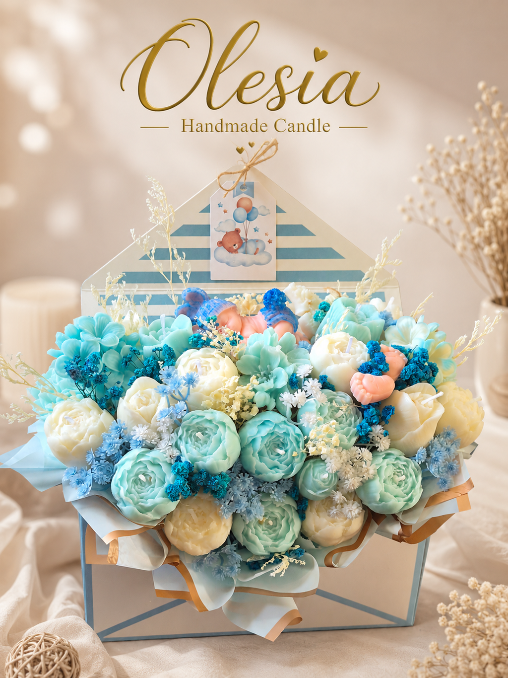 Little Prince Luxury Candle Bouquet – New Baby Boy Gift