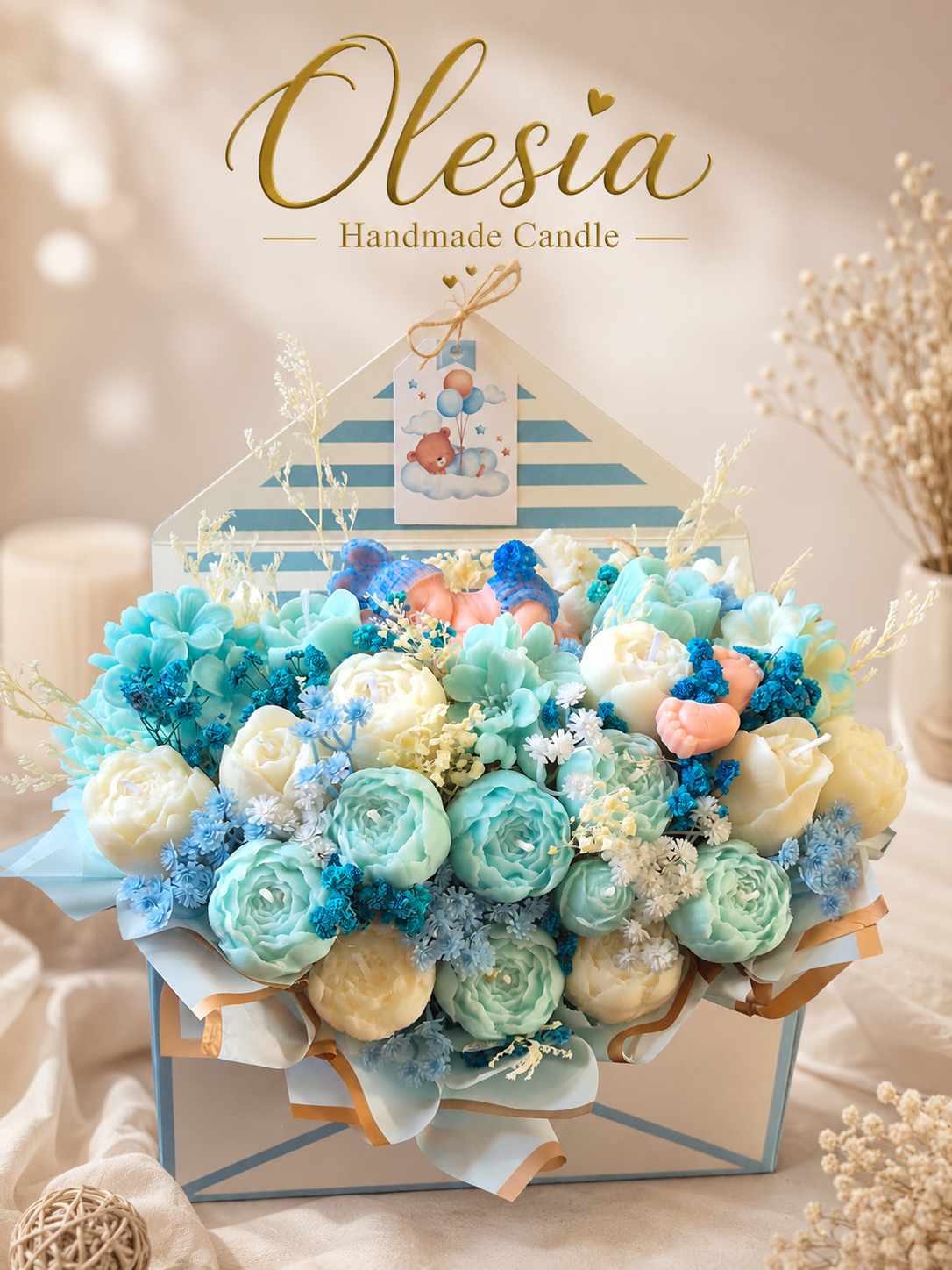 Little Prince Luxury Candle Bouquet – New Baby Boy Gift