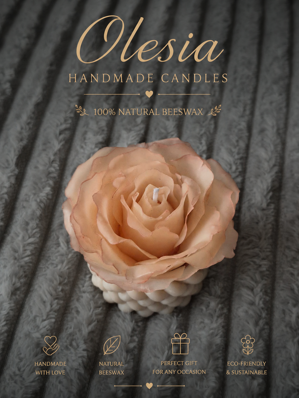 Handmade Beeswax Rose Candle