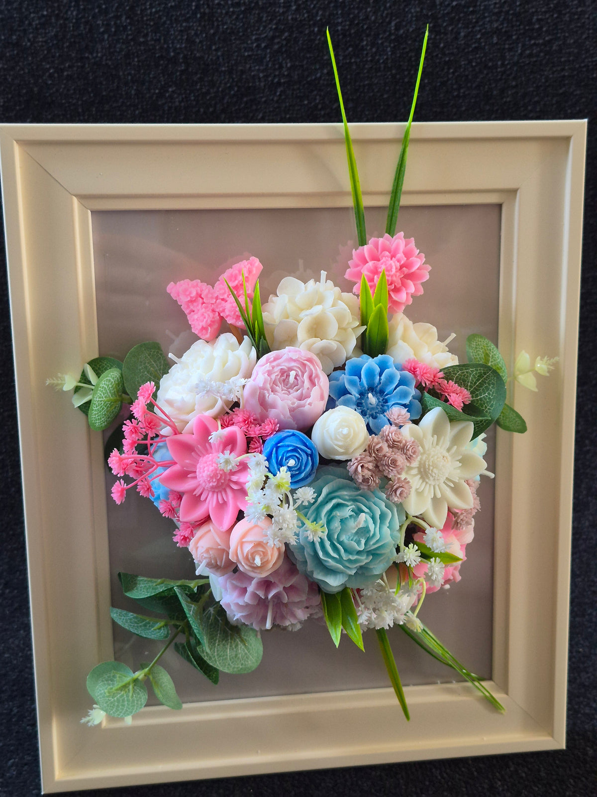 Handmade Flower Candle Bouquet in Frame | Luxury Soy Wax Floral