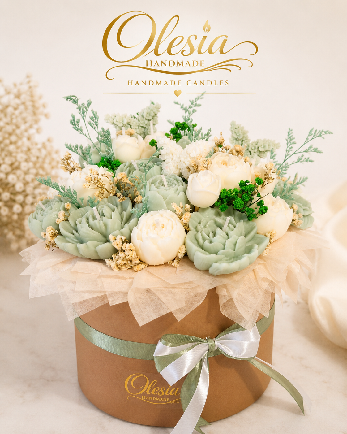 Luxury Floral Candle Bouquet in Hat Box