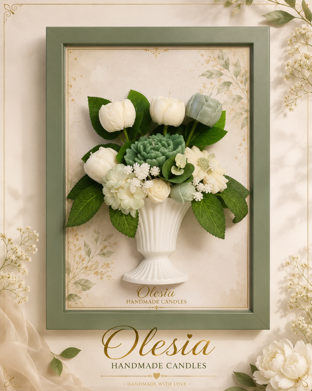 Luxury Handmade Floral Candle Arrangement in Decorative Frame
