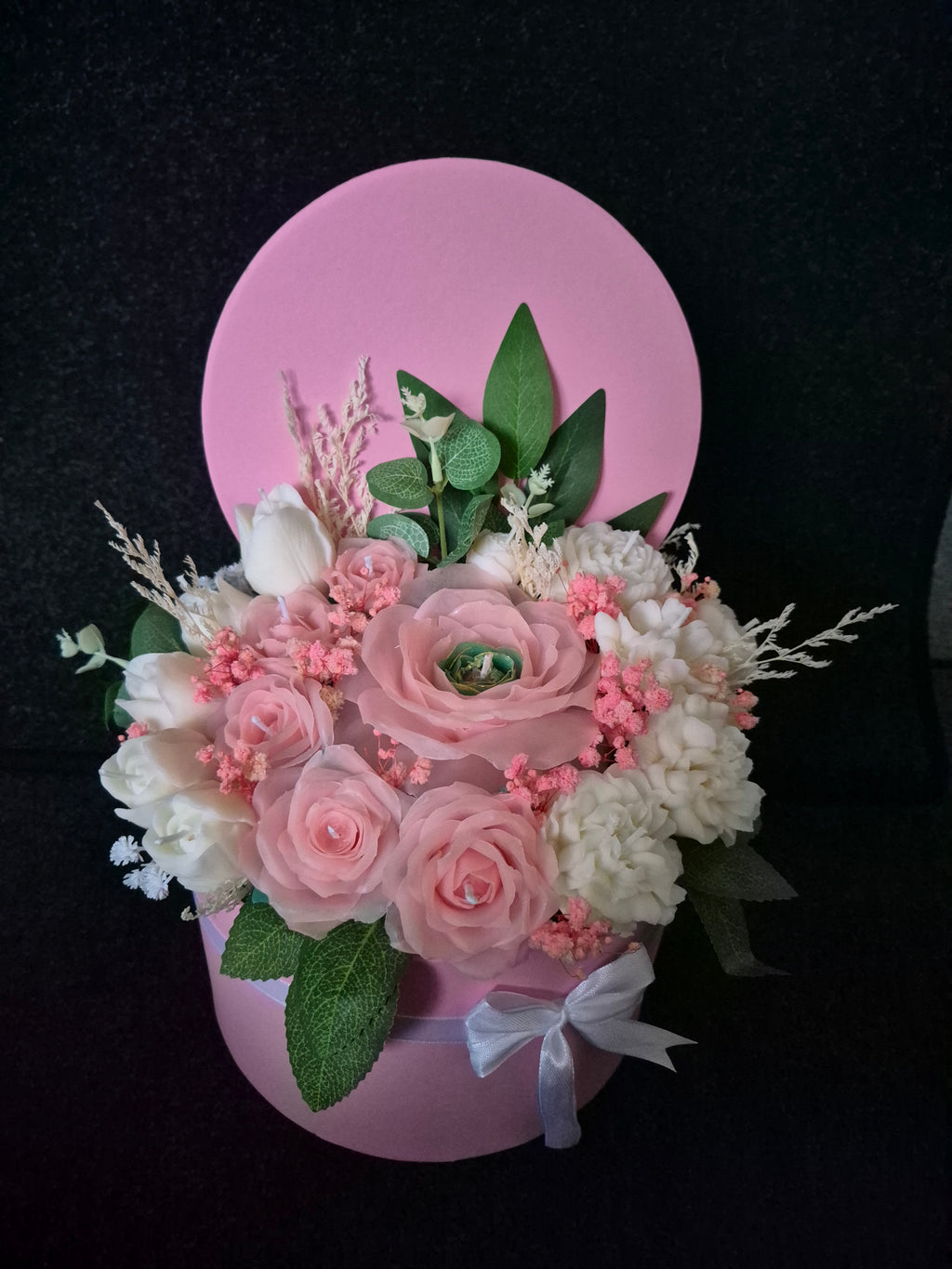 Luxury Pink Candle Bouquet in Hat Box – Handmade Gift
