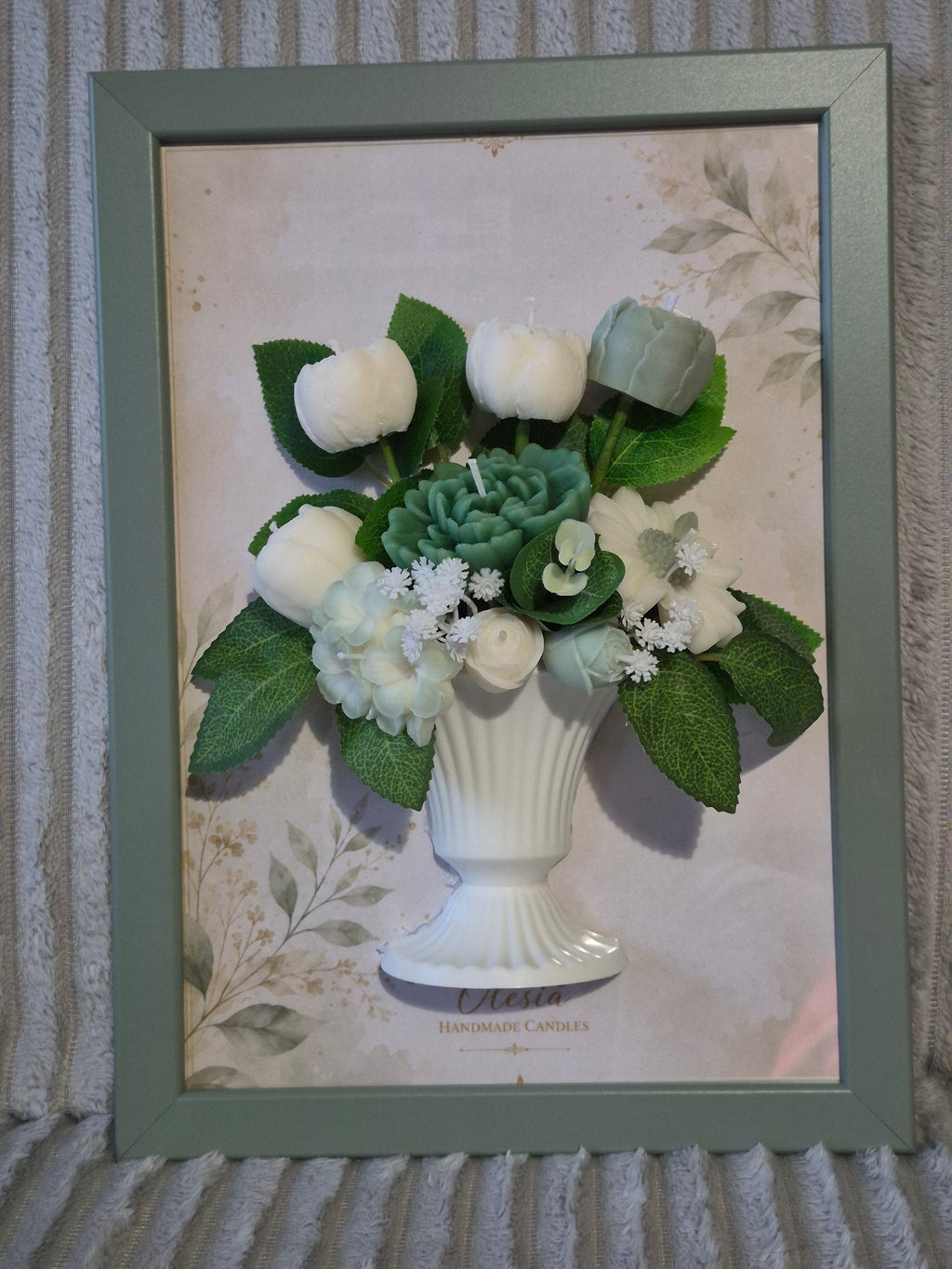 Luxury Handmade Floral Candle Arrangement in Decorative Frame
