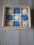 Blue & Ivory Flower Candle Gift Set – 9 Handmade Candles