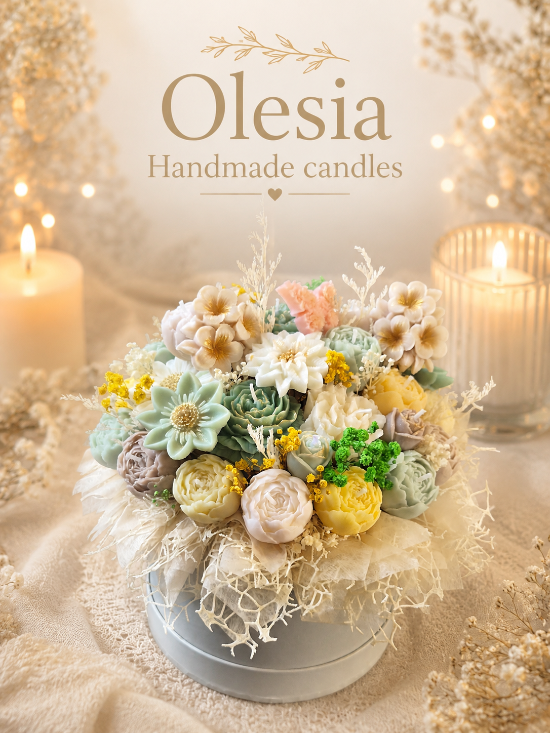 Elegant Handmade flower candle bouquet